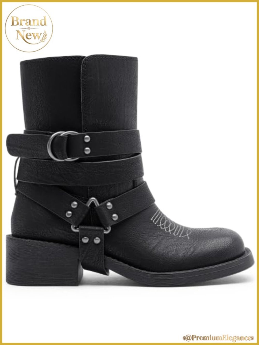 Faux Leather Ankle Booties Block Heel Removable Harness Straps